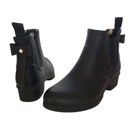 Kate Spade Rain Boot Ankle Chelsea Black Low Block Heel Pull On 6 - Picture 10 of 10